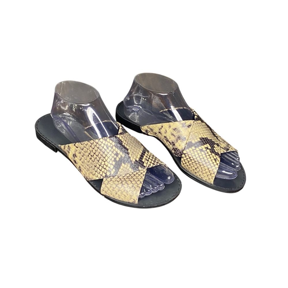 Banana Republic Women Snakeskin Print Crisscross Slide Sandal Beige Black Flat 8